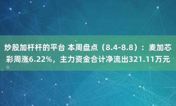 炒股加杆杆的平台 本周盘点（8.4-8.8）：麦加芯彩周涨6.22%，主力资金合计净流出321.11万元